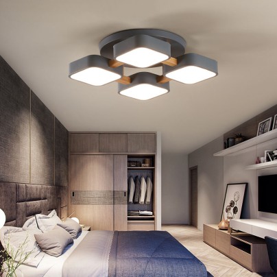 Modern wood acrylic 4-head LED ceiling lamp
