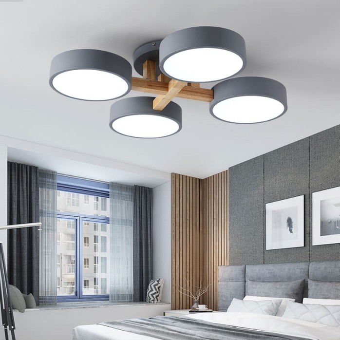 Modern wood acrylic 4-head LED ceiling lamp