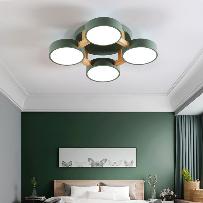Modern wood acrylic 4-head LED ceiling lamp