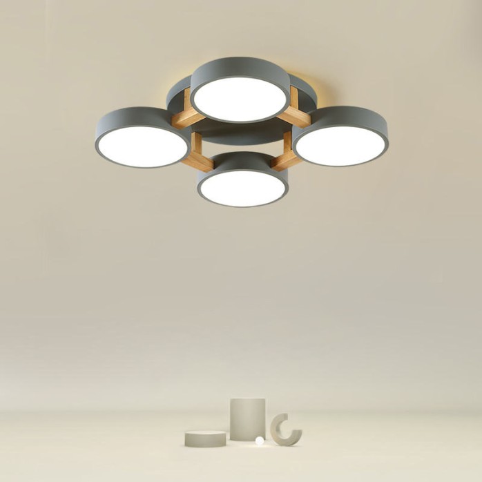 Modern wood acrylic 4-head LED ceiling lamp