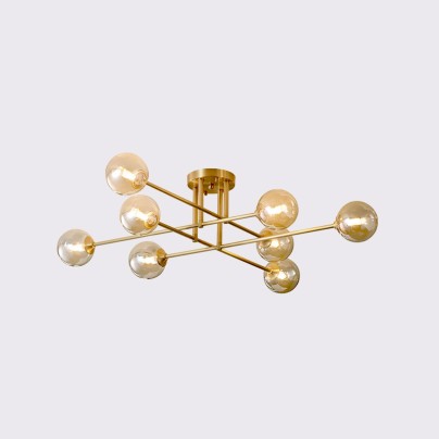 Multi-head glass lampshade metal ceiling lamp