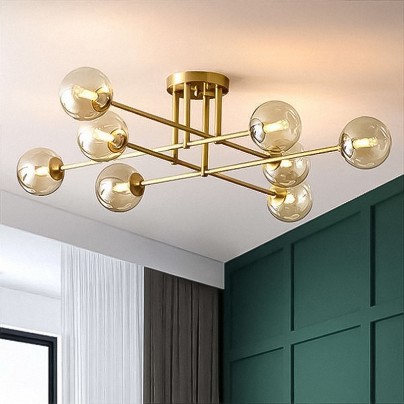 Multi-head glass lampshade metal ceiling lamp