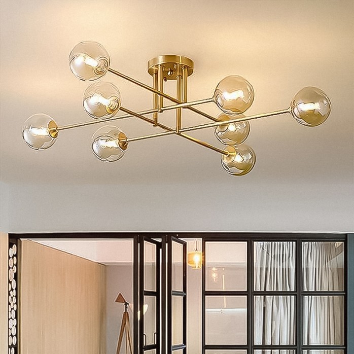 Multi-head glass lampshade metal ceiling lamp