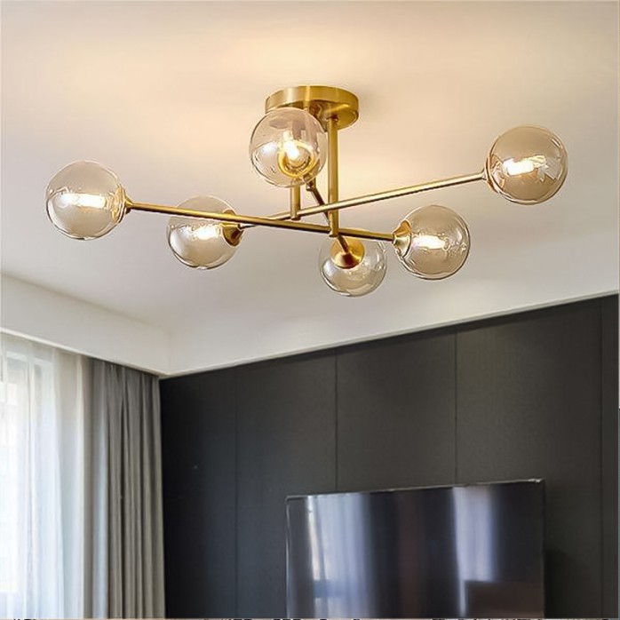 Multi-head glass lampshade metal ceiling lamp