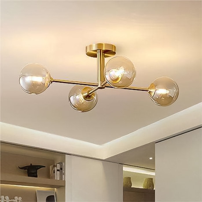 Multi-head glass lampshade metal ceiling lamp
