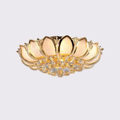 Luxury crystal stainless steel lotus shaped ceiling lamp