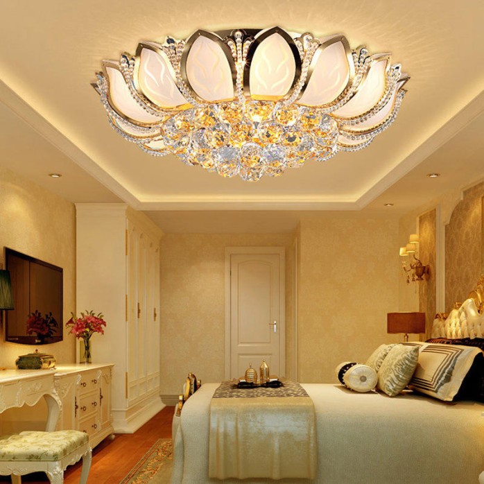 Luxury crystal stainless steel lotus shaped ceiling lamp