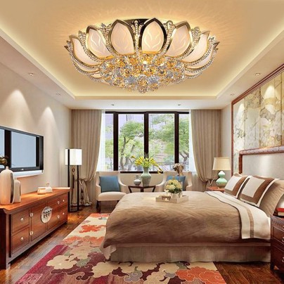 Luxury crystal stainless steel lotus shaped ceiling lamp