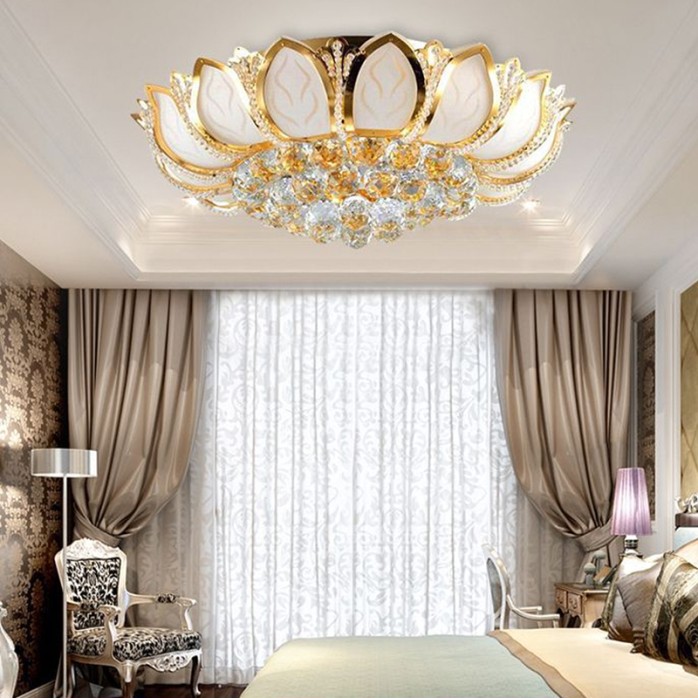 Luxury crystal stainless steel lotus shaped ceiling lamp