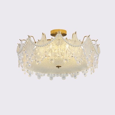 Luxury glass cylindrical semi-recessed ceiling light