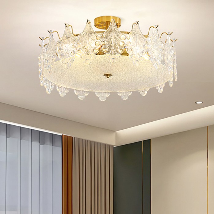 Luxury glass cylindrical semi-recessed ceiling light