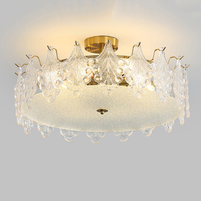 Luxury glass cylindrical semi-recessed ceiling light
