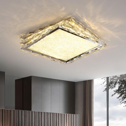 Square stainless steel crystal luxury ceiling lamp