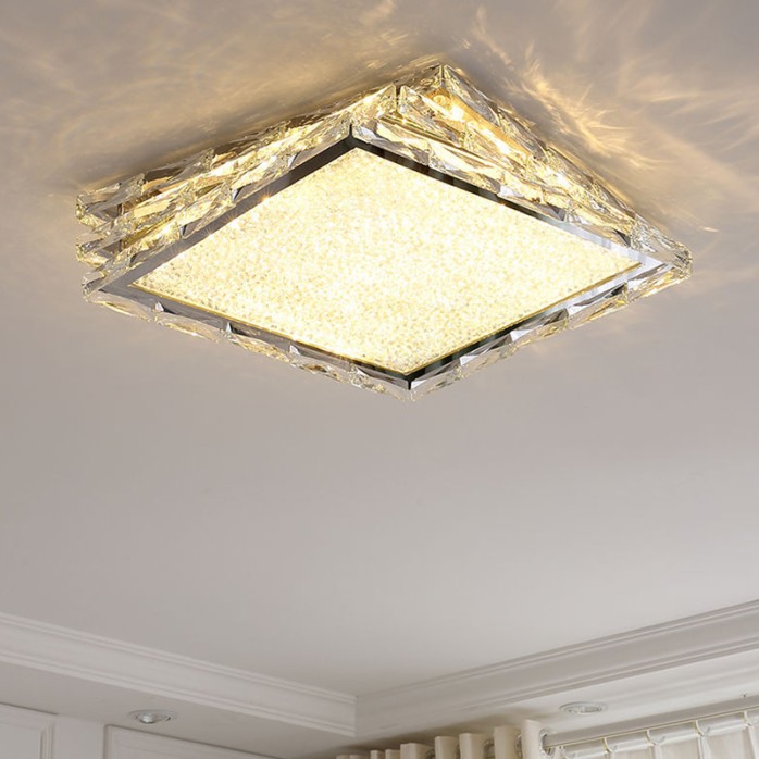 Square stainless steel crystal luxury ceiling lamp