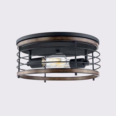 Industrial style double-headed wooden veneer ceiling lamp