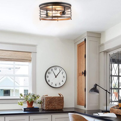 Industrial style double-headed wooden veneer ceiling lamp