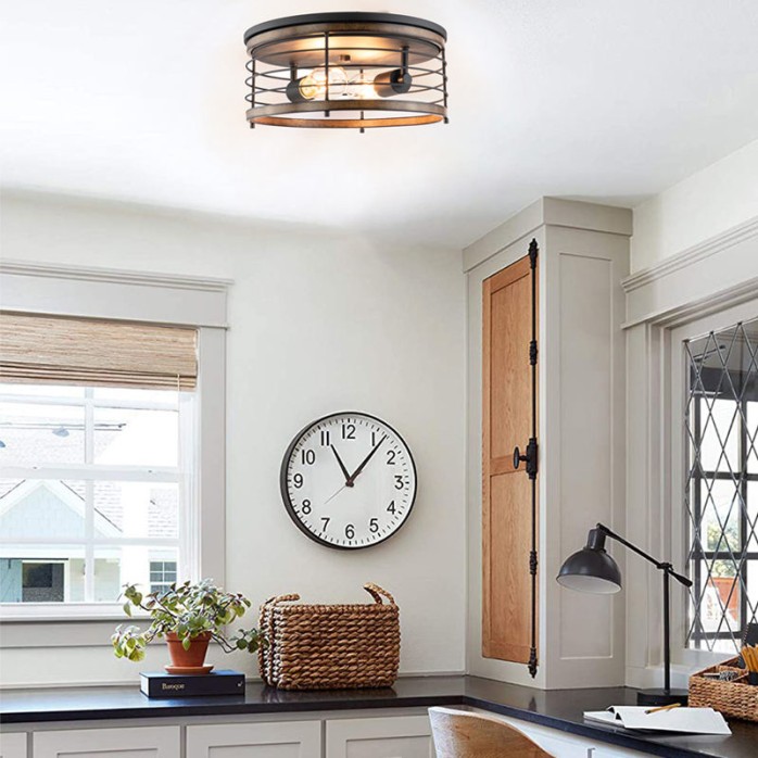 Industrial style double-headed wooden veneer ceiling lamp