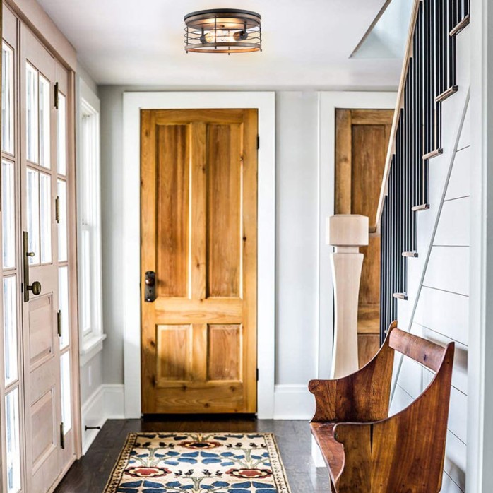 Industrial style double-headed wooden veneer ceiling lamp