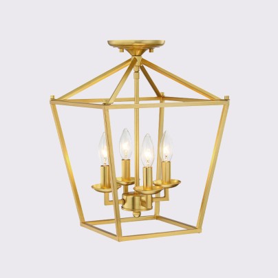 Gold metal cage semi-recessed ceiling light