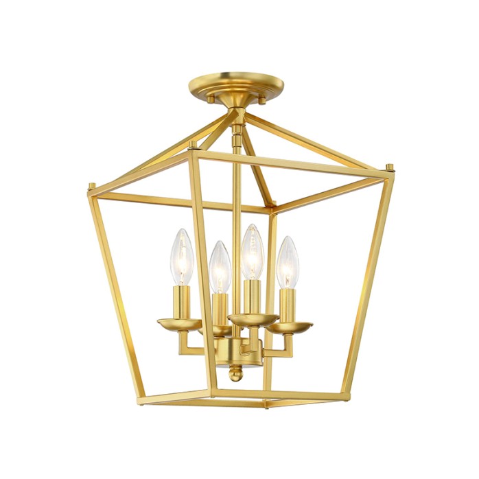 Gold metal cage semi-recessed ceiling light