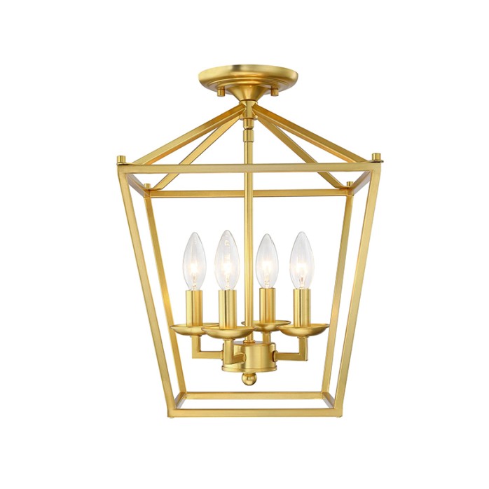 Gold metal cage semi-recessed ceiling light