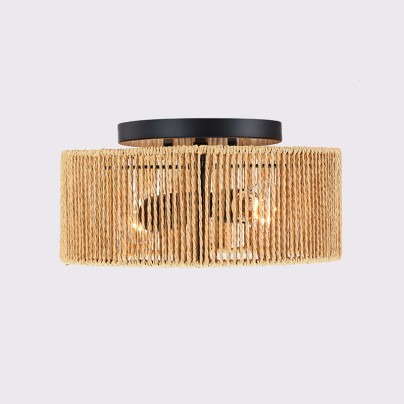Classic double-headed rattan drum-shaped ceiling lamp