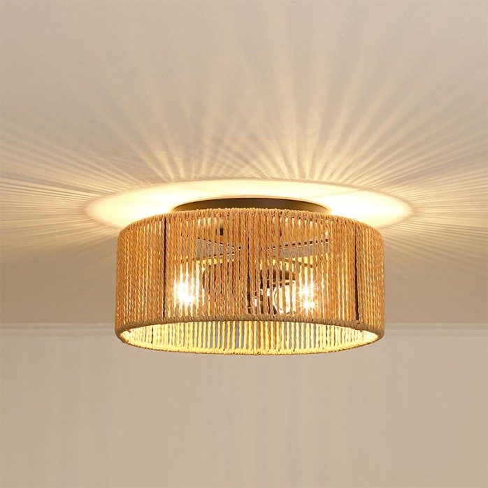 Classic double-headed rattan drum-shaped ceiling lamp