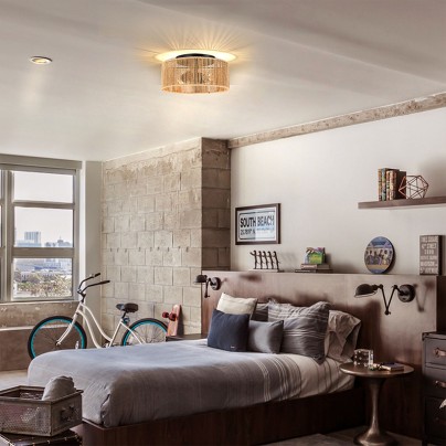 Classic double-headed rattan drum-shaped ceiling lamp