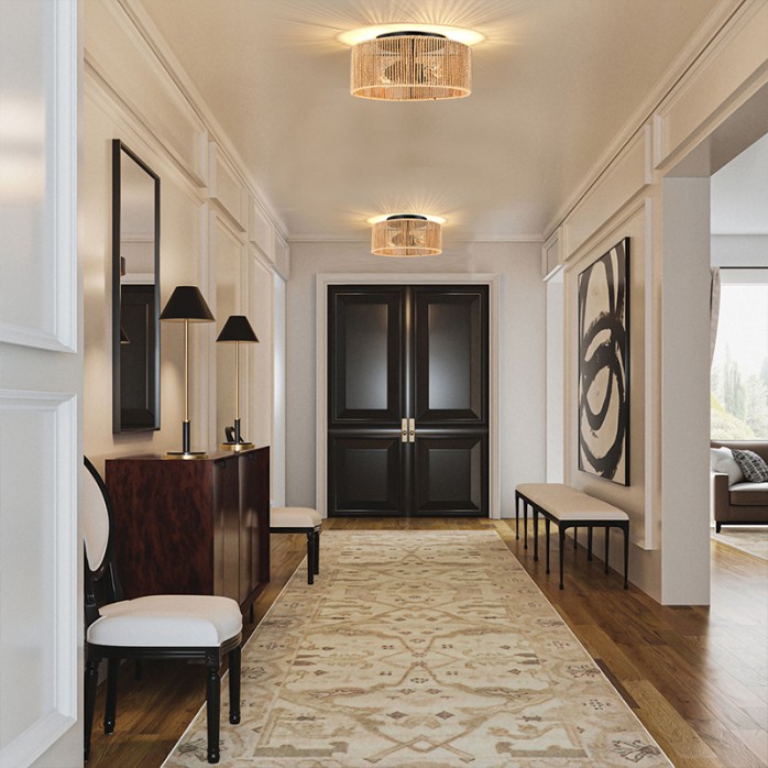 Classic double-headed rattan drum-shaped ceiling lamp