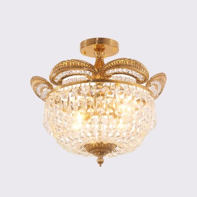 European light luxury crystal copper ceiling lamp