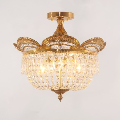 European light luxury crystal copper ceiling lamp