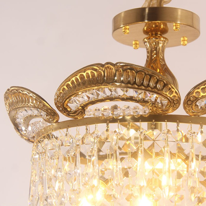 European light luxury crystal copper ceiling lamp