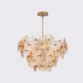 Luxurious ribbed glass and steel chandelier