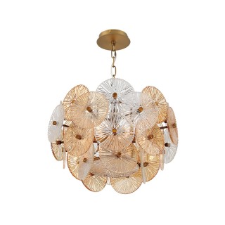 Luxurious ribbed glass and steel chandelier