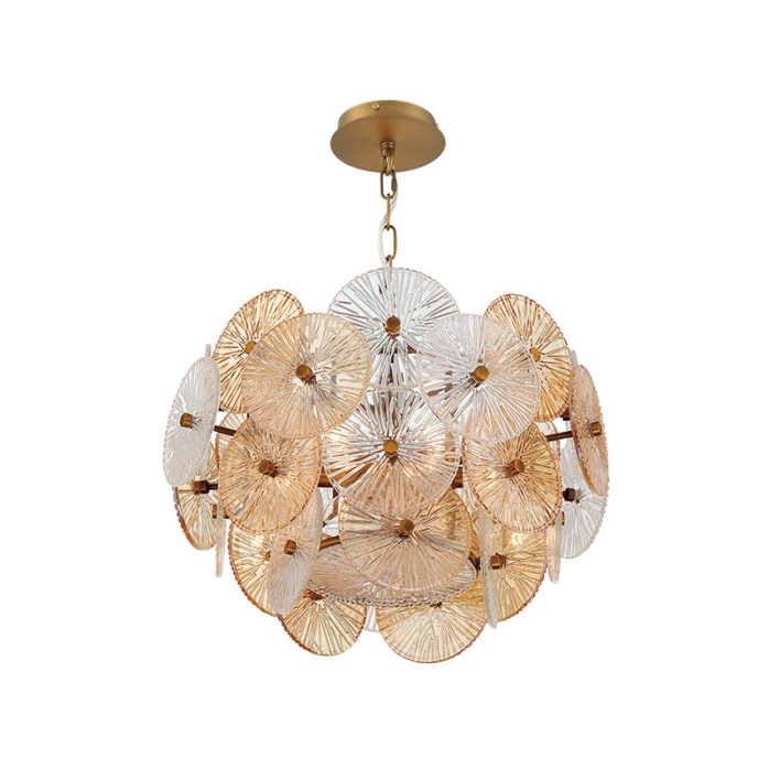 Luxurious ribbed glass and steel chandelier