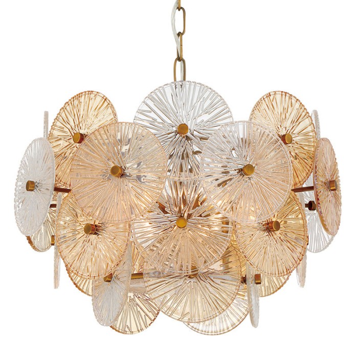 Luxurious ribbed glass and steel chandelier