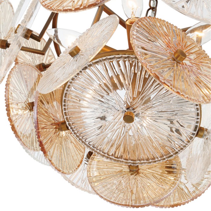 Luxurious ribbed glass and steel chandelier