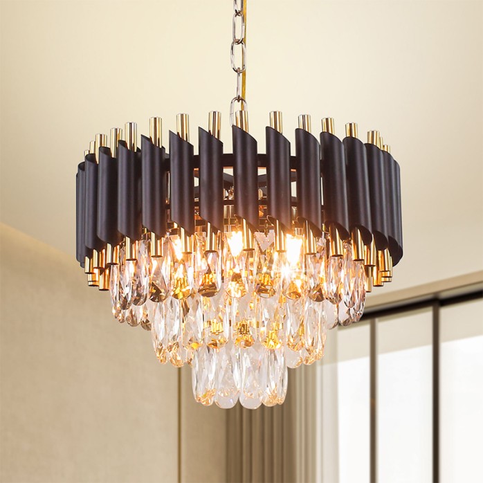 Modern round 3-tier crystal LED chandelier