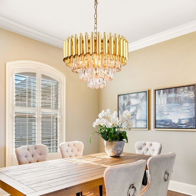 Modern round 3-tier crystal LED chandelier