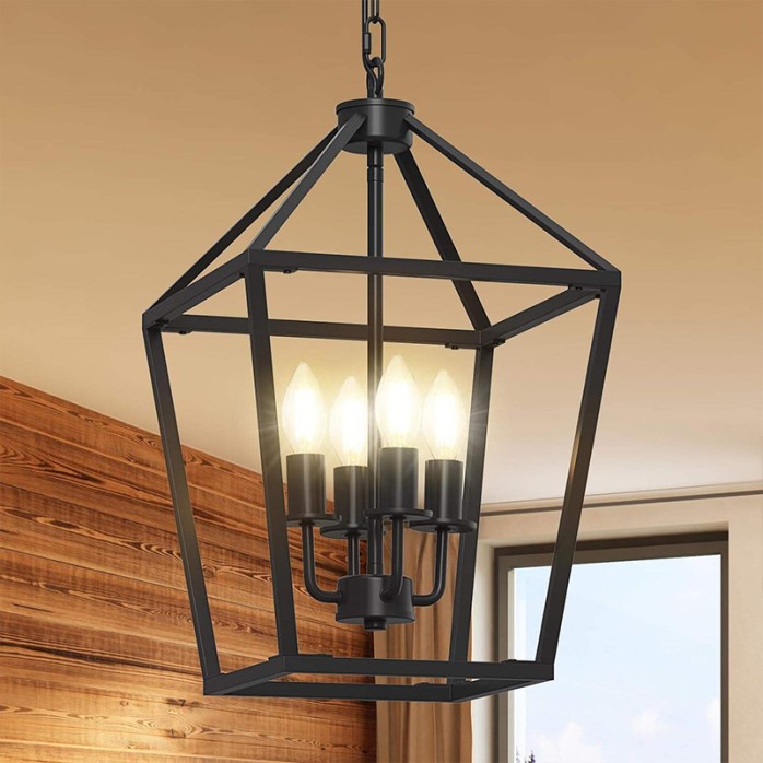 Vintage oil rubbed lantern metal LED chandelier
