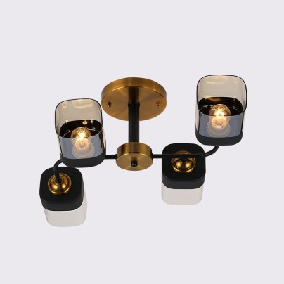 Wrought iron and glass decorative recessed chandelier