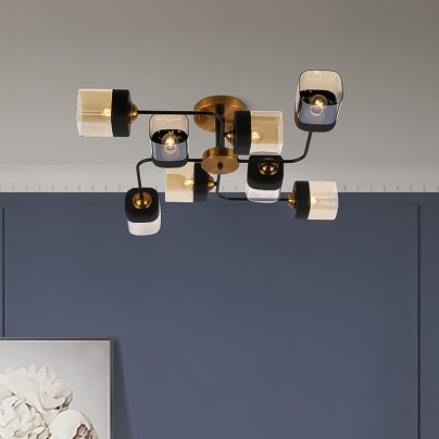 Wrought iron and glass decorative recessed chandelier