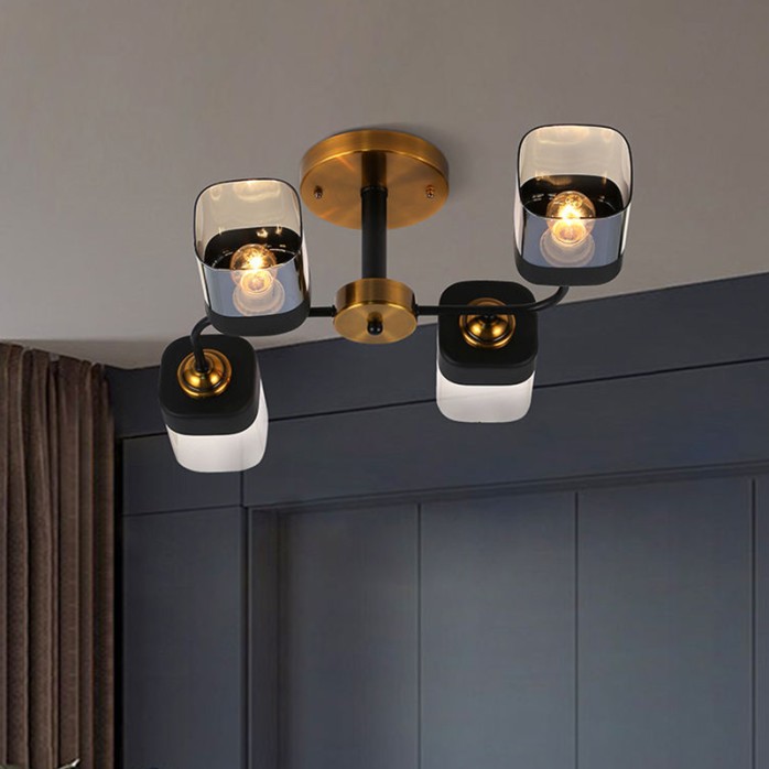 Wrought iron and glass decorative recessed chandelier