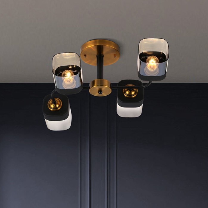 Wrought iron and glass decorative recessed chandelier