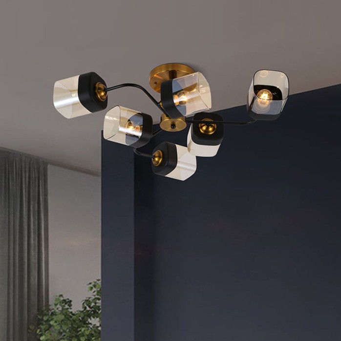 Wrought iron and glass decorative recessed chandelier