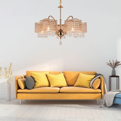 Luxury metal hollow lampshade crystal embellished chandelier