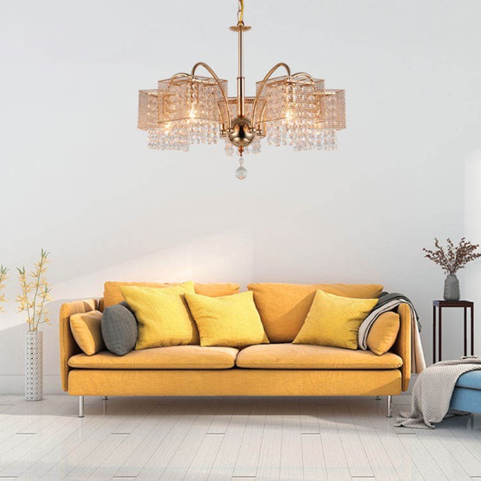 Luxury metal hollow lampshade crystal embellished chandelier