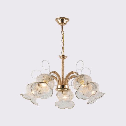 Flower-shaped glass decorative 5-light LED chandelier