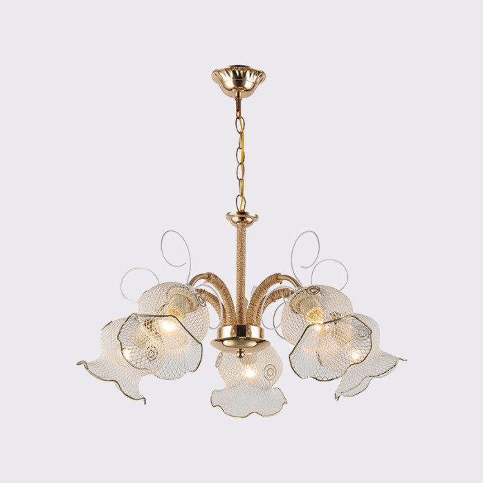 Flower-shaped glass decorative 5-light LED chandelier