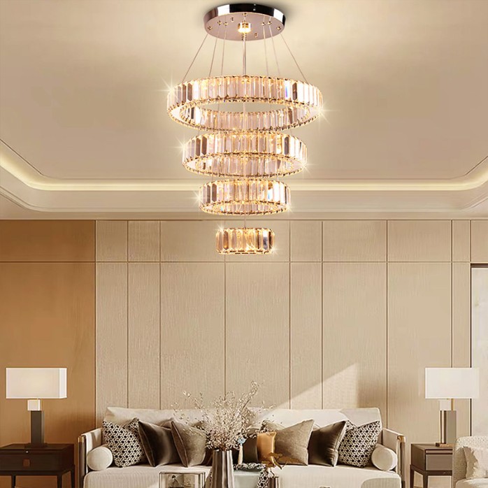 Luxury 4-ring crystal LED chandelier